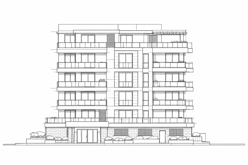 Planos de delineación de un edificio residencial