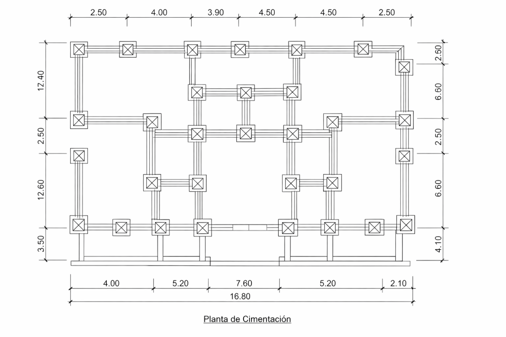 Plano CAD de estructura y cimentación