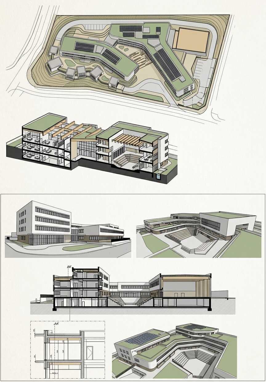 Visualización 3D de un campus universitario en México